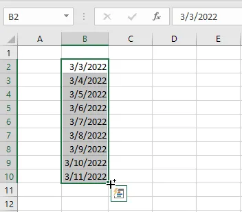 AutoFill filling in the following dates
