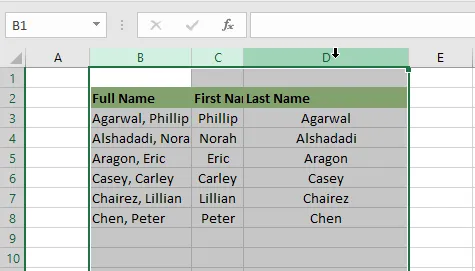 Selecting several columns by their headings
