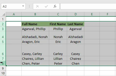 Selecting all rows by their row headings