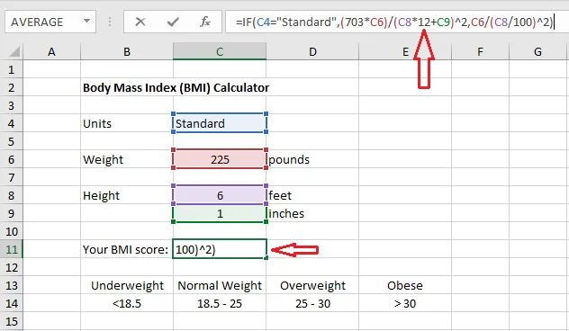 The BMI formula in C11