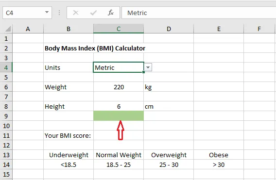 A conditional formatting rule for cell C9