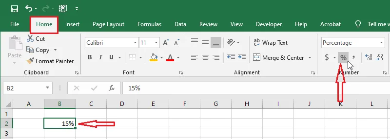 Clicking the Percent Style button to show 15%