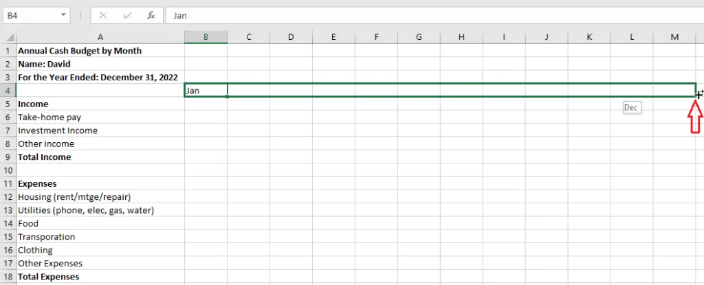 Months filled from Jan to Dec with AutoFill