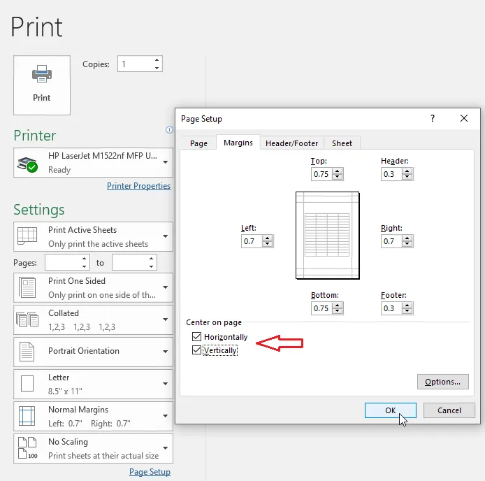 Ticking Horizontally and Vertically under Center on page