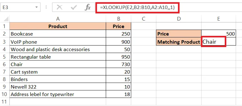 XLOOKUP returning Chair