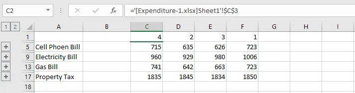 The consolidated totals from the three workbooks