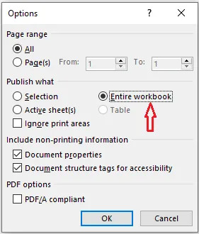 Choosing Entire workbook or Active sheet in Options