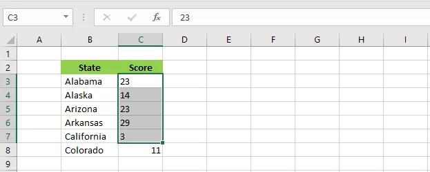 Setting the format of C3:C7 to Text
