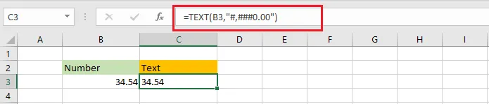The TEXT function converting a number to formatted text