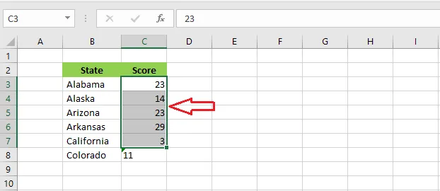 Setting the format of C3:C7 to General
