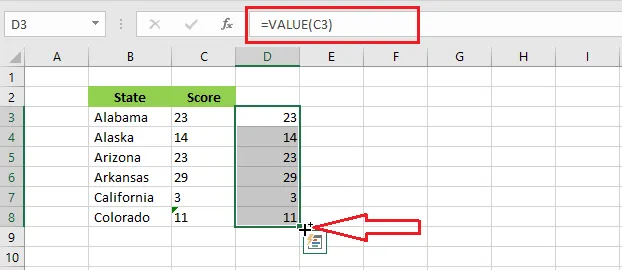 The VALUE function converting text to numbers