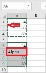 The hidden cell Alpha pasted along with the others