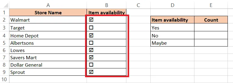 A list of stores with checkboxes