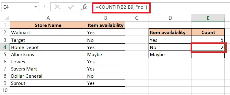 COUNTIF counting the No answers