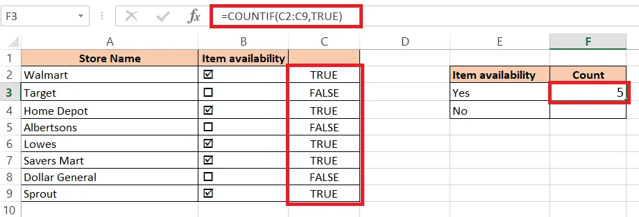 COUNTIF counting TRUE values