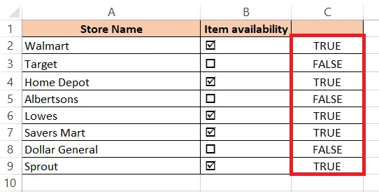 TRUE and FALSE values in the helper column
