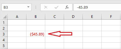The negative number shown in red with brackets