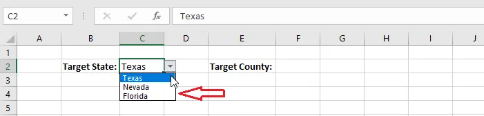 The state drop-down list in C2