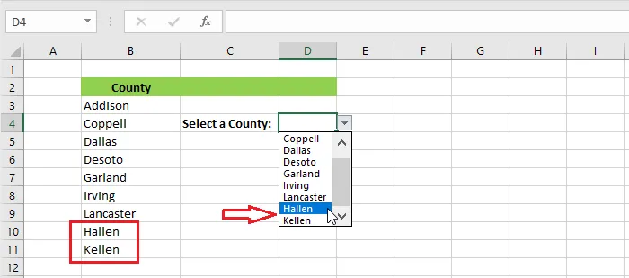 New items added at the end of the list appearing in the drop-down