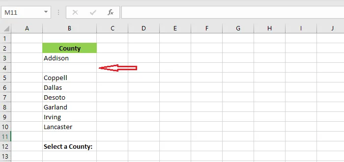 An empty row added inside the list