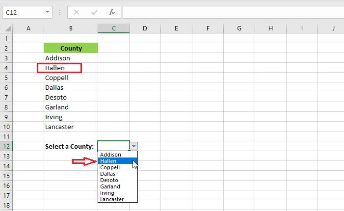 The new item in the drop-down list