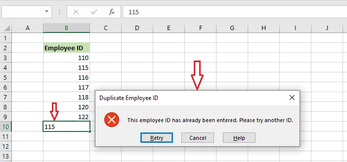 The duplicate ID error message
