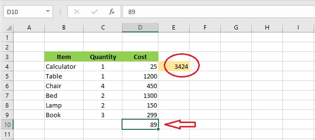 The total not updating after adding a value in D10