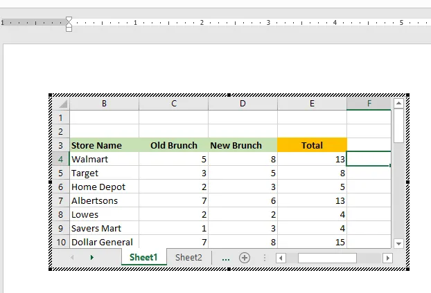 Editing the embedded worksheet inside Word