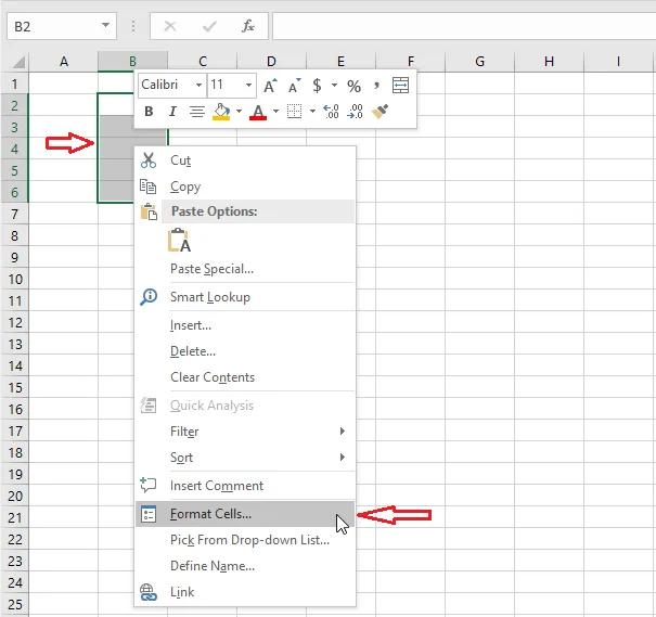 Choosing Format Cells for B2:B6