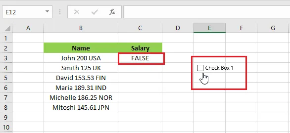A ticked checkbox with its linked cell C3 showing TRUE