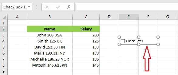 Drawing a checkbox in cell E4 of an Excel worksheet