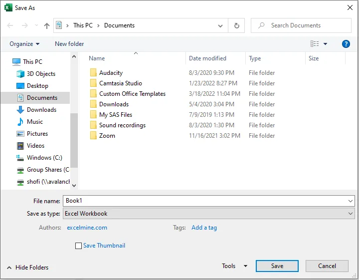 The Save As dialog box opened with F12