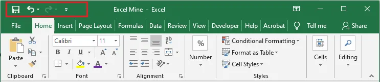The Quick Access Toolbar in the top-left corner of Excel