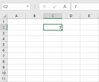 The value 7 entered in cell C2