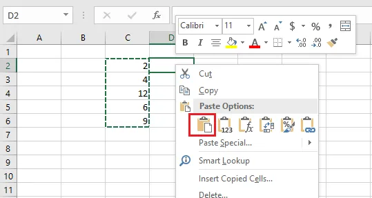 Pasting the copied range with Paste Options