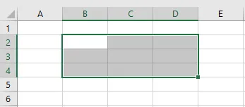 Dragging from B2 to D4 to select a range of cells