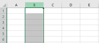 Column B selected by clicking its column heading
