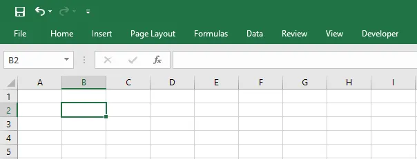Excel with the Ribbon collapsed to just the tab names