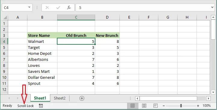 Scroll Lock shown in the status bar