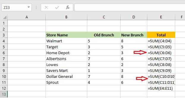 All formulas shown in the worksheet