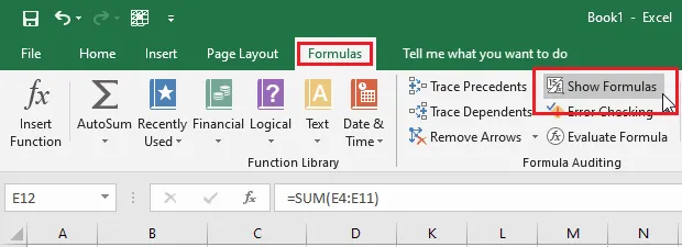 The Show Formulas button on the Formulas tab