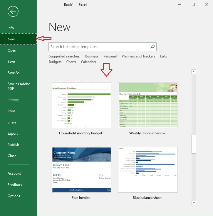 Choosing a template from File > New