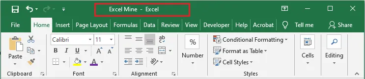 The Excel title bar showing the workbook name at the top of the window