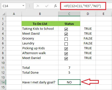 An IF formula showing NO because not all tasks are done