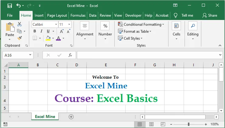 The Microsoft Excel window with a blank worksheet open