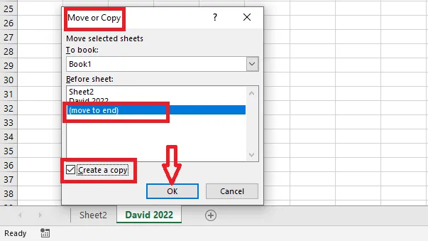 The Move or Copy dialog box with Create a copy ticked
