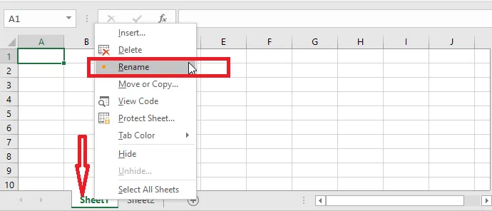 Right-clicking a sheet tab and choosing Rename