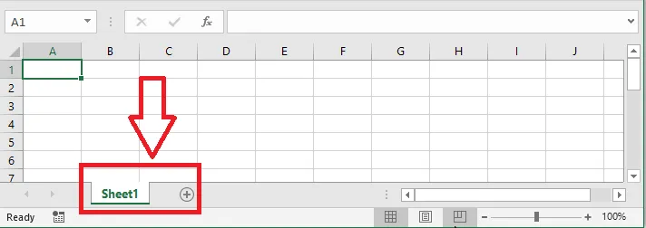 The Sheet1 tab at the bottom of the Excel window