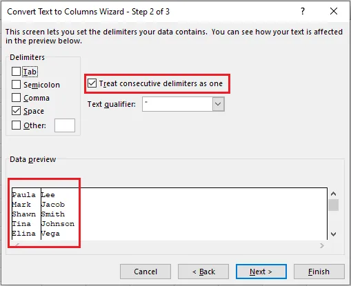 Treat consecutive delimiters as one, with the preview