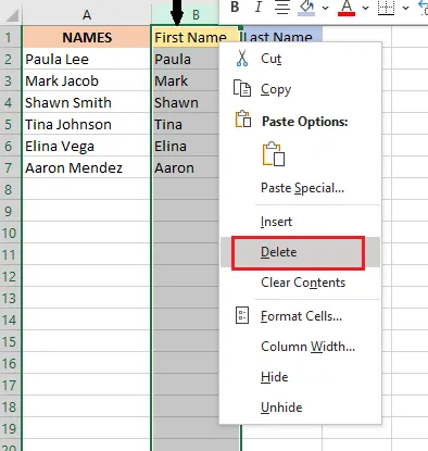 Deleting the first-name column